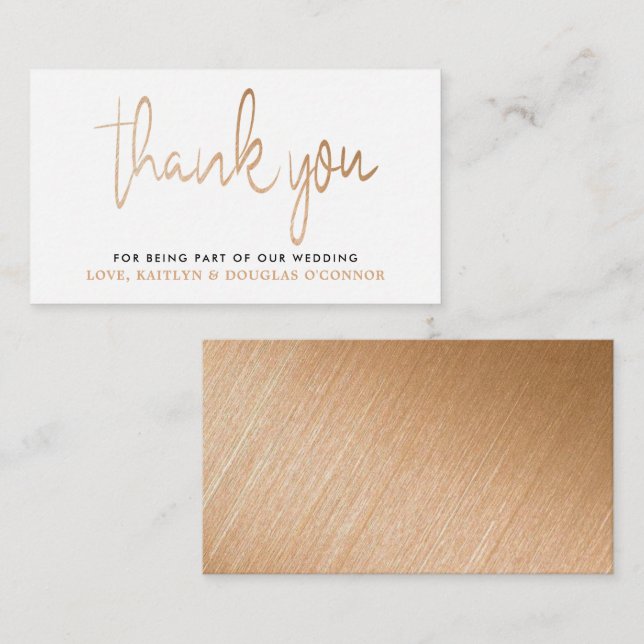 Modern Gold Foil Script Wedding Thank You Enclosure Card (Front/Back)