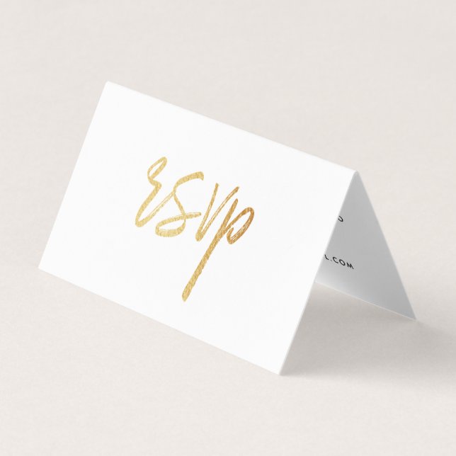 Modern Gold Foil Script with Photo RSVP Card (Front)
