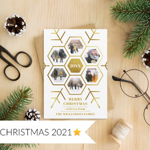 Modern Gold Foil Snowflake 6 Photo Christmas Card