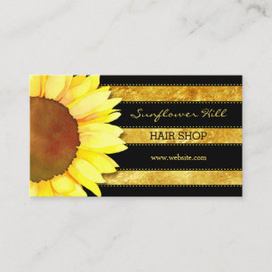 Modern Gold Foil Stripes Sunflower Business Cards