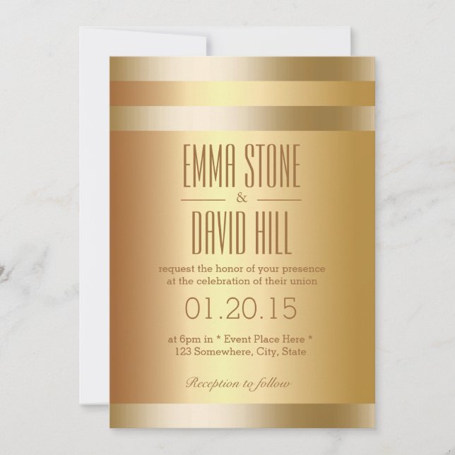 Modern Gold Foil Stripes Wedding Invitations (Front)