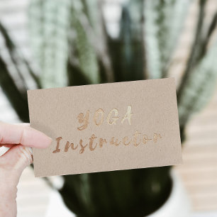 Modern Gold Foil Yoga Instructor Typography Kraft Business Card