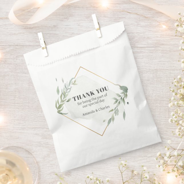 Modern Gold & Foliage Frame Favour Bag (Clipped)