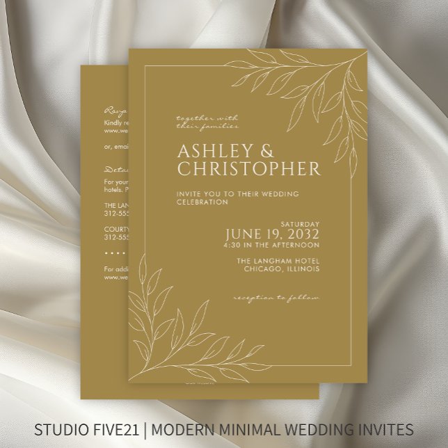 Modern Gold Foliage Outline All-in-One Wedding Invitation (Creator Uploaded)
