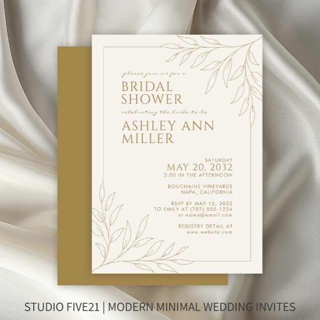 Modern Gold Foliage Outline Wedding Bridal Shower Invitation (Creator Uploaded)