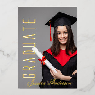 Modern Gold Font Photo Graduation Party Foil Holiday Card