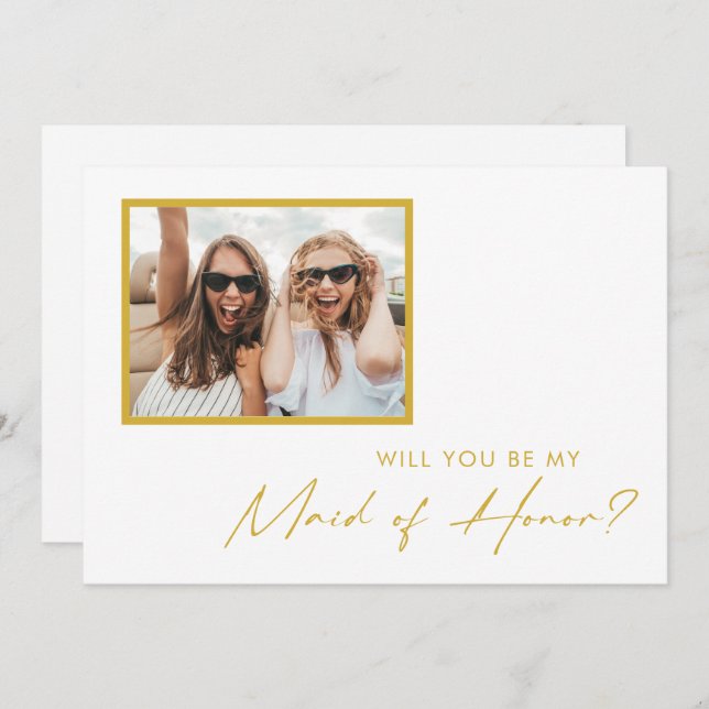 Modern Gold Font Photo Maid of Honour Proposal Car Invitation (Front/Back)