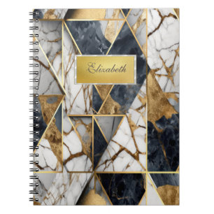 Modern Gold Frame,Black Geometric Marble  Notebook