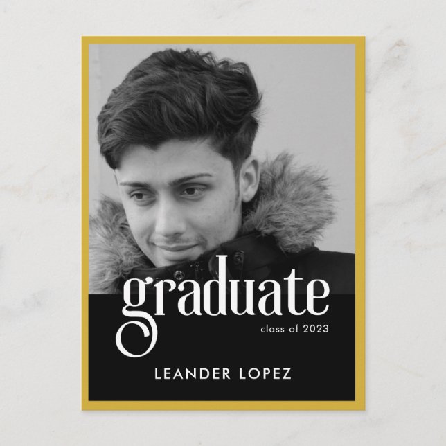 Modern Gold Frame Graduation Announcement Postcard (Front)