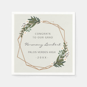 Modern Gold Frame Greenery Geometric Graduation Napkin