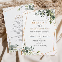 Modern Gold Frame Greenery Invitation w/ Details