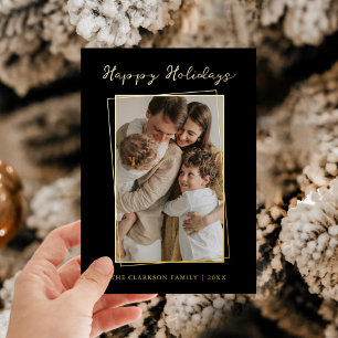 Modern Gold Frame Happy Holidays Foil Holiday Card