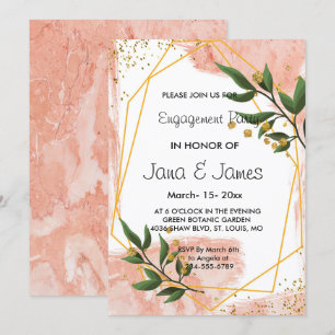 Modern Gold Frame Ivory Green Floral Engagement Invitation