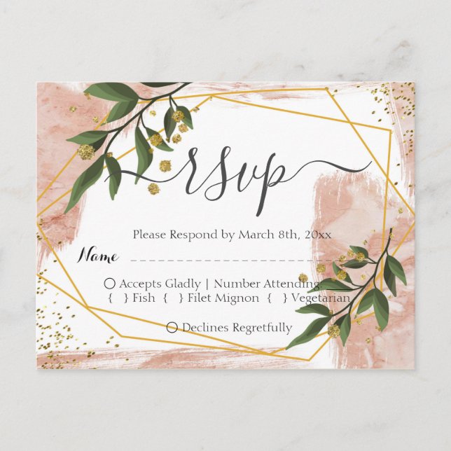 Modern Gold Frame Ivory Green Floral RSVP Postcard (Front)