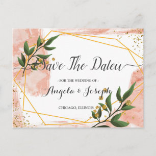 Modern Gold Frame Ivory Green Floral Save the Date Postcard