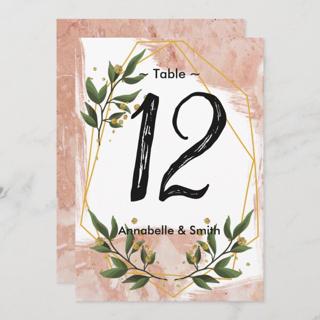 Modern Gold Frame Ivory Green Floral  table number (Front/Back)