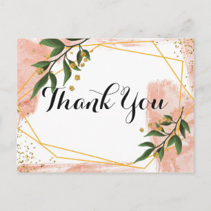 Modern Gold Frame Ivory Green Floral Thank you Postcard
