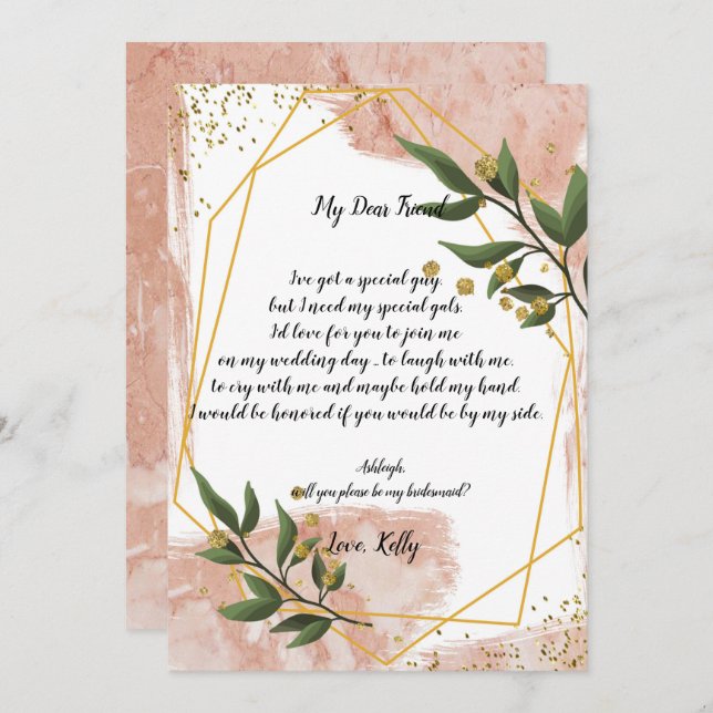 Modern Gold Frame Ivory     will be my bridesmaid Invitation (Front/Back)