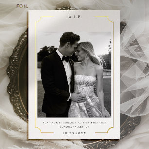 Modern Gold Frame Monogram Photo Wedding Save Date