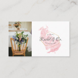 Modern Gold Frame Pink Watercolor Photo Business Card