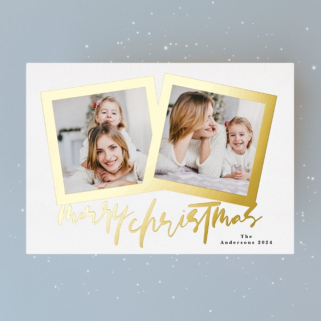 modern gold frames merry christmas multi photo foil holiday card (Creator Uploaded)