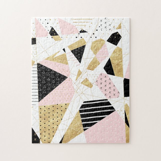 Modern gold geometric abstract design jigsaw puzzle (Vertical)