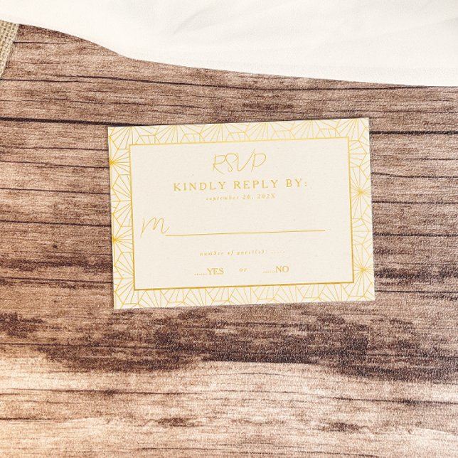 Modern Gold Geometric Frame Wedding RSVP Card (Creator Uploaded)