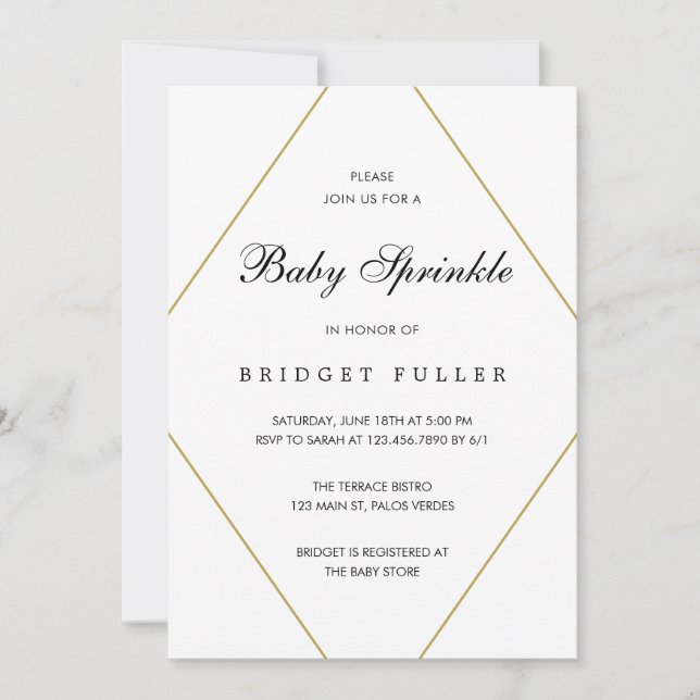 Modern Gold Geometric Gender Neutral Baby Sprinkle Invitation (Front)
