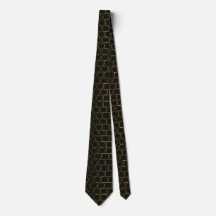 Modern Gold Geometric Line Pattern on Black Tie