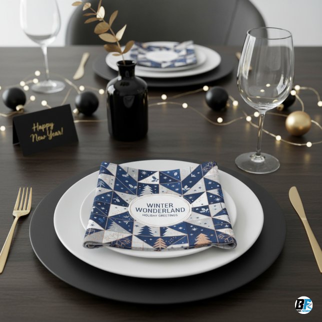 Modern Gold Geometric Pattern Black Christmas P Napkin (Party Napkin)