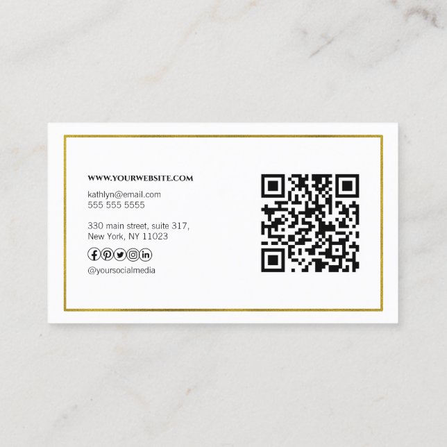 Modern Gold Geometric QR Code Professional Business Card (Back)