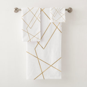 Modern Gold Geometric Strokes Abstract Design Bath Towel Set