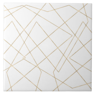 Modern Gold Geometric Strokes Abstract Design Ceramic Tile