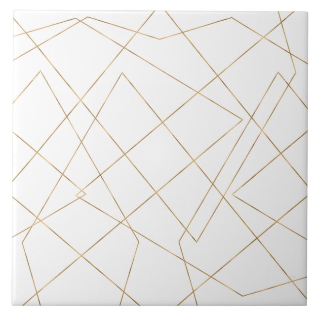 Modern Gold Geometric Strokes Abstract Design Ceramic Tile (Front)