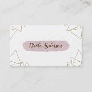 Modern Gold Geometric Triangles Pink Brush Modern Business Card