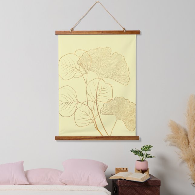 Modern Gold Gingko Leaves  Hanging Tapestry (Bedroom)
