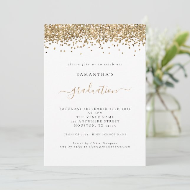 Modern Gold Glitter 2024 Graduation Invitation (Standing Front)