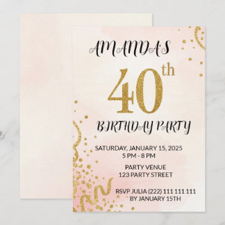 Modern Gold Glitter 40th Birthday Invitation