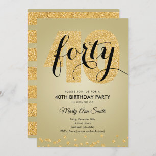 Modern Gold Glitter 40th Birthday Party Invitation