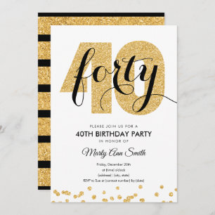 Modern Gold Glitter 40th Birthday Party Invitation