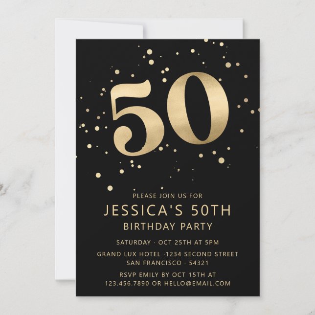 Modern Gold Glitter 50th Fifty Birthday Photo  Invitation (Front)