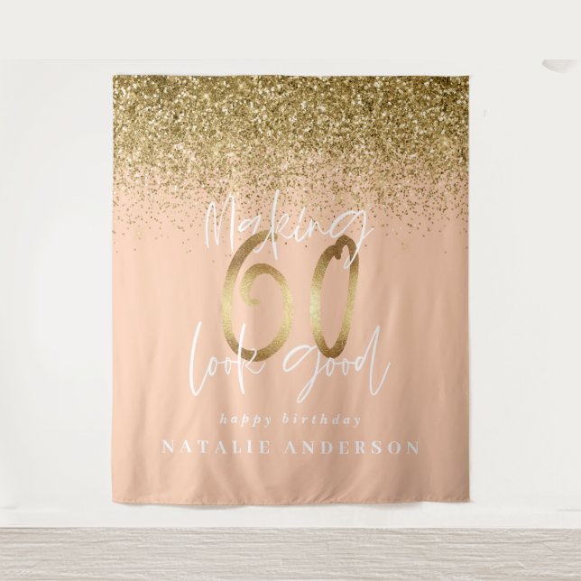 Modern gold glitter 60th birthday party decor tape tapestry (Front)