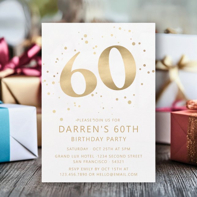 Modern Gold Glitter 60th Sixty Birthday Invitation (Creator Uploaded)