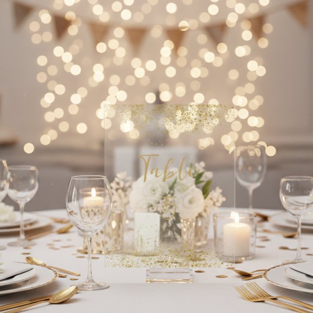Modern Gold Glitter Acrylic Wedding Table Number Sign (Creator Uploaded)