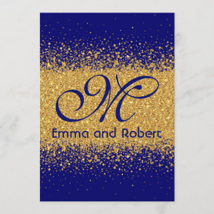 Modern Gold Glitter and Royal Blue Invitation