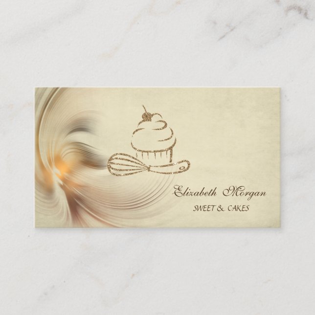 Modern Gold Glitter Bakery Cupcake Whisk Business Card (Front)