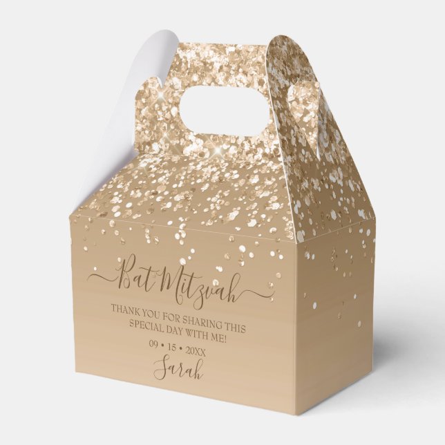 Modern Gold Glitter Bat Mitzvah Favour Box (Front Side)