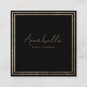 Modern Gold Glitter & Black Frame Minimal Square Business Card