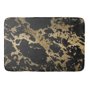 Modern Gold Glitter Black Marble Bath Mat