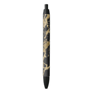 Modern Gold Glitter Black Marble Black Ink Pen